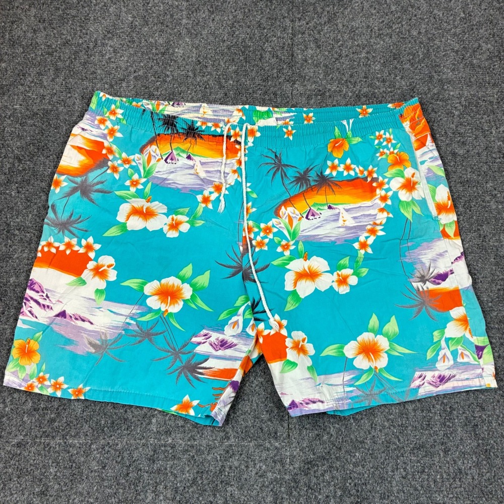 Vintage Royal Knight Hawaiian Tropical Swim Trunks Cotton Mens Size Large USA